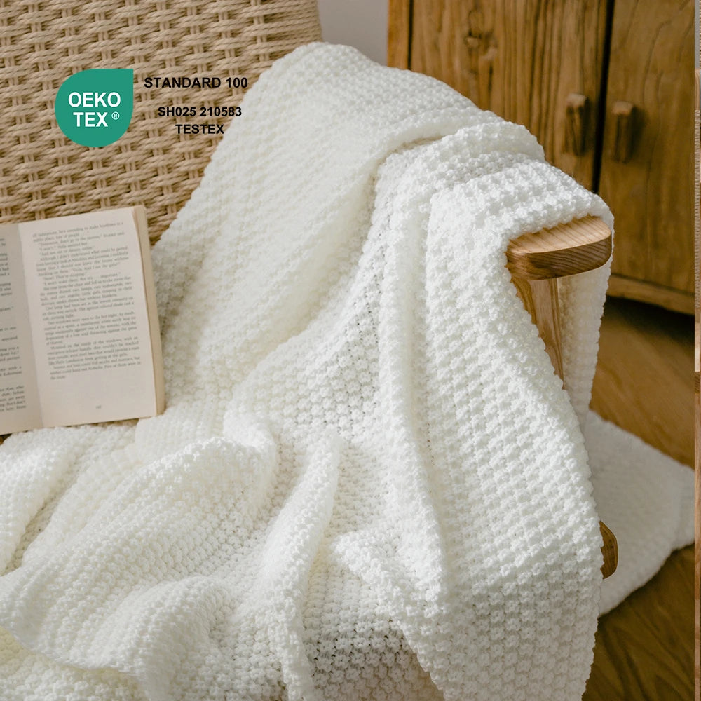 Hot Sale Solid Elegant Custom Tassels Knitted Throw Blankets for Home