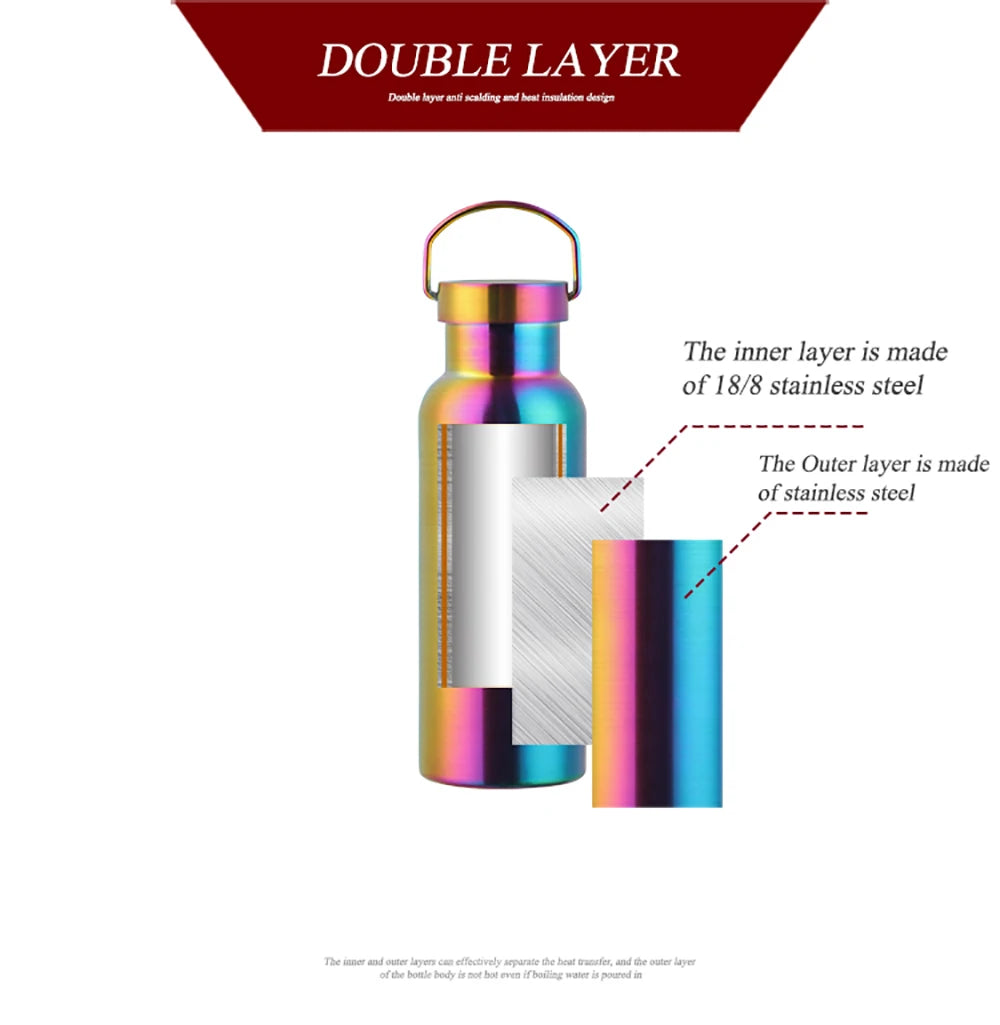 500ML Stainless Steel Insulated Water Bottle For Tour Outdoor Sport School Keep Cool Gym Water Bottle High Quality Drinkware