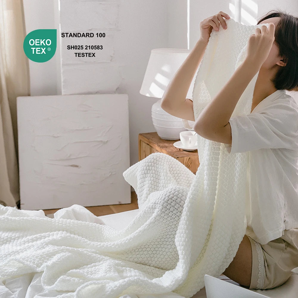 Hot Sale Solid Elegant Custom Tassels Knitted Throw Blankets for Home