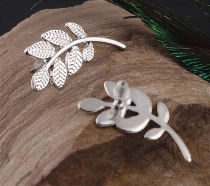 Crystal Leaf Pearl Stud Earrings