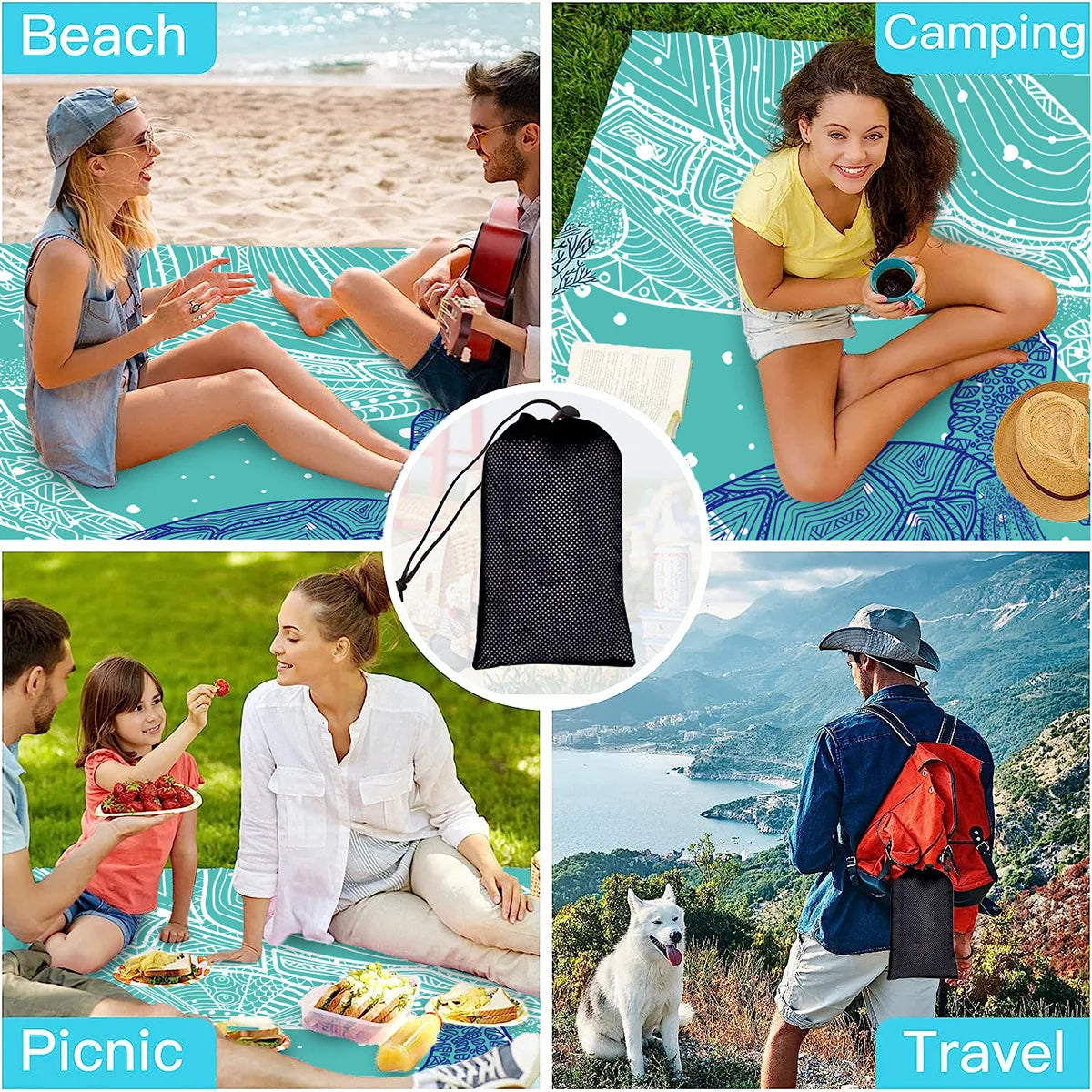 Beach Mat Outdoor Picnic Ultra-thin Campground Mat Waterproof Sand Proof Portable Moisture-proof Mat Pocket Blanket