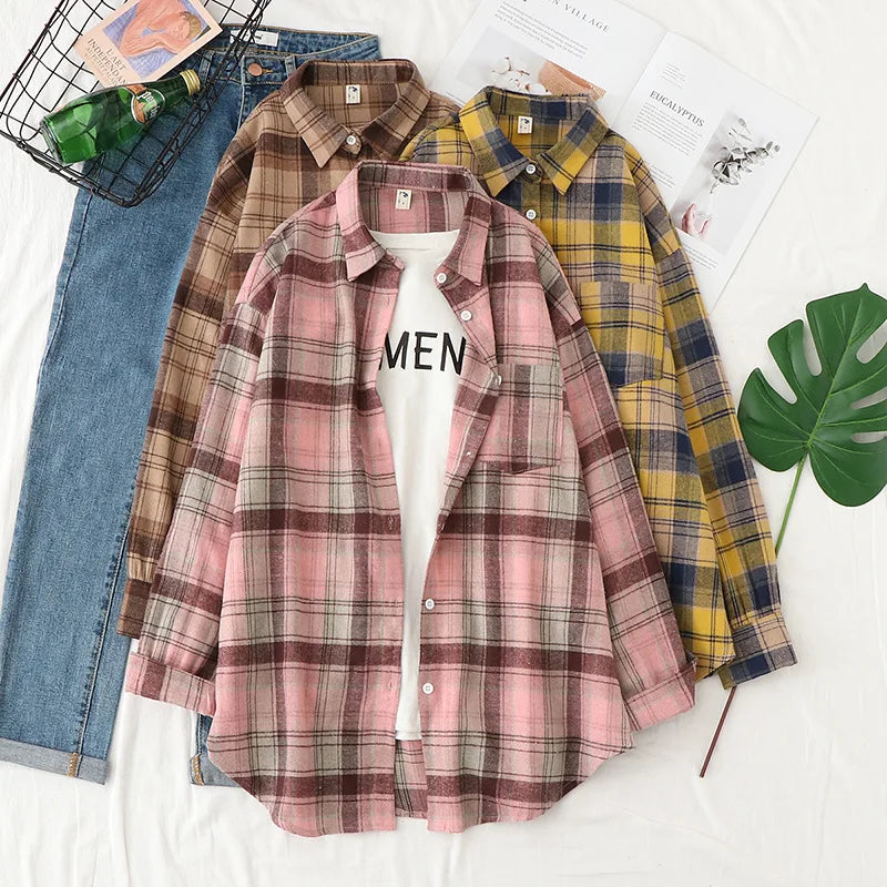 Women’s Plaid Casual Button-Up Shirt