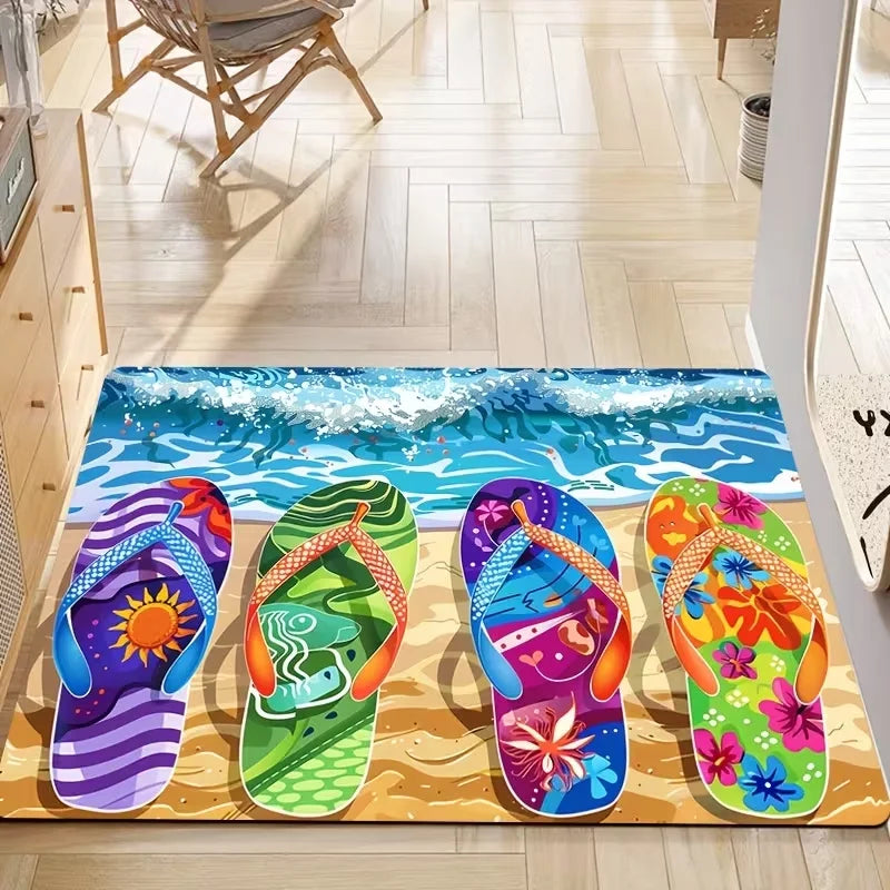Summer Beach Decorative Welcome Doormat Beach Ocean Starfish Anti-Slip Entrance Door Mat Back Floor Mat for Home Room Decoration