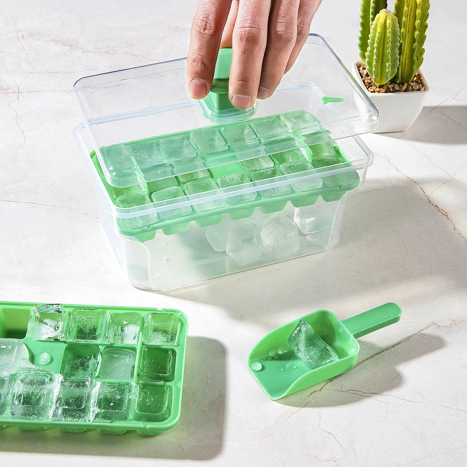 Ice Trays for Freezer with Lid & Bin, Ice Cube Tray Making 68 pcs Ice Cubes, Easy Press to Release Ice