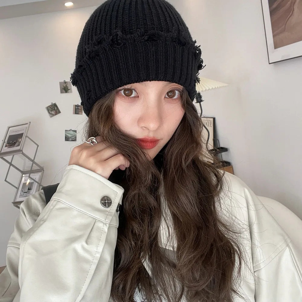 Broken Brim Knit Winter Beanie