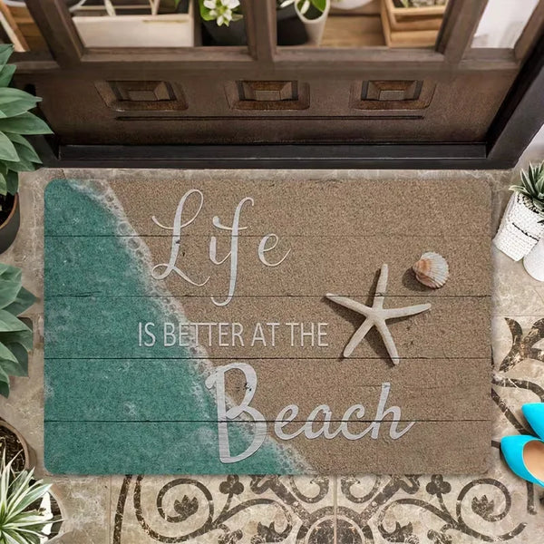 Summer Beach Decorative Welcome Doormat Beach Ocean Starfish Anti-Slip Entrance Door Mat Back Floor Mat for Home Room Decoration