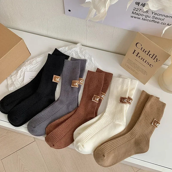 Casual Knit Warm Letter Socks (2-Pack)