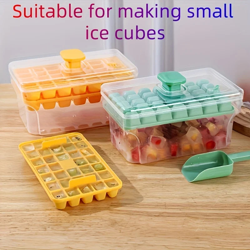 Ice Trays for Freezer with Lid & Bin, Ice Cube Tray Making 68 pcs Ice Cubes, Easy Press to Release Ice