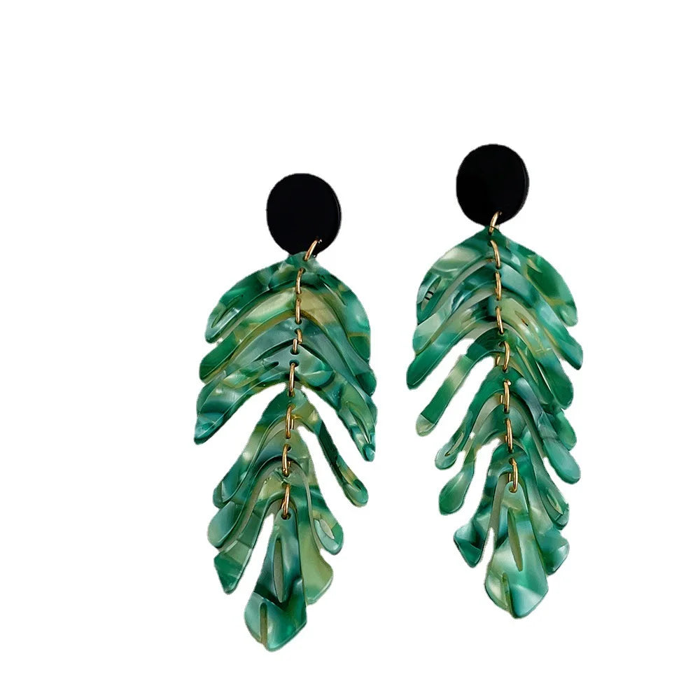 Long Tassel Acrylic Leaf Earrings