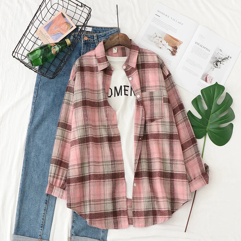 Women’s Plaid Casual Button-Up Shirt