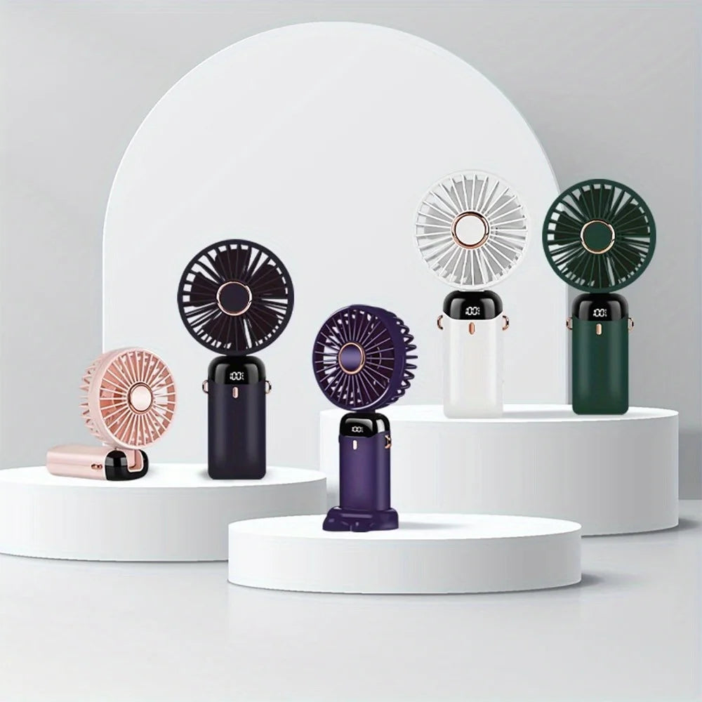 Portable Mini Fan With 6 Speeds LED USB Rechargeable Charging Small Foldable Battery Fans Handheld Desk Bedroom Indoor Outdoor