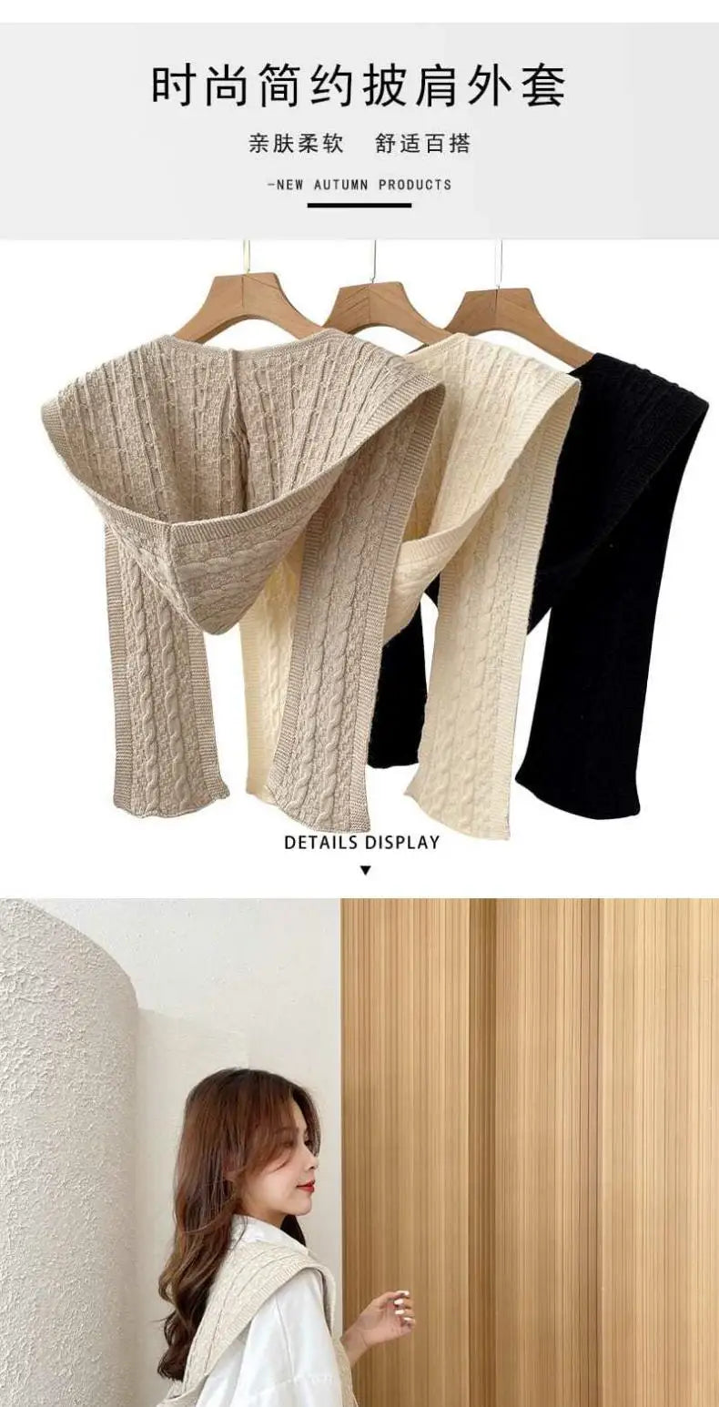 Hooded Knit Shawl Scarf for Women