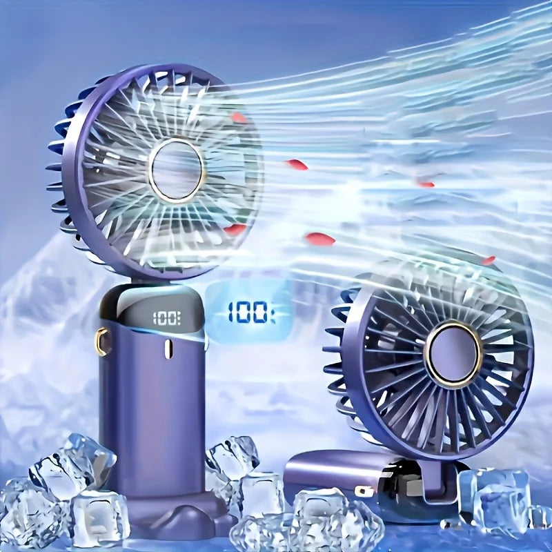 Portable Mini Fan With 6 Speeds LED USB Rechargeable Charging Small Foldable Battery Fans Handheld Desk Bedroom Indoor Outdoor