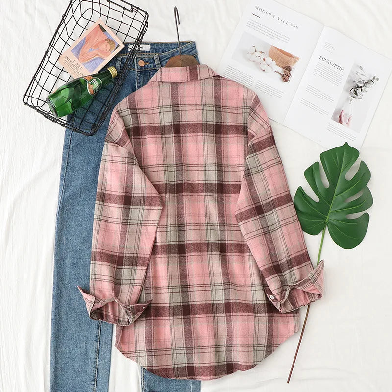 Women’s Plaid Casual Button-Up Shirt