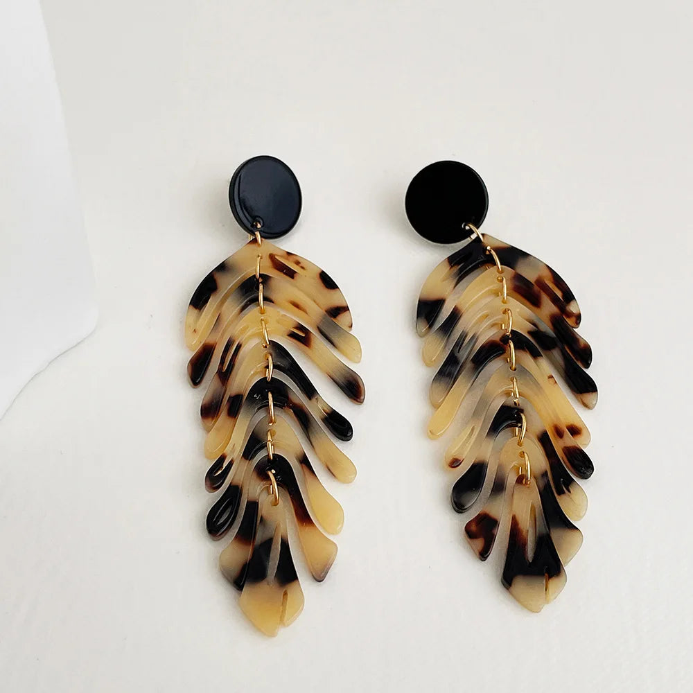 Long Tassel Acrylic Leaf Earrings