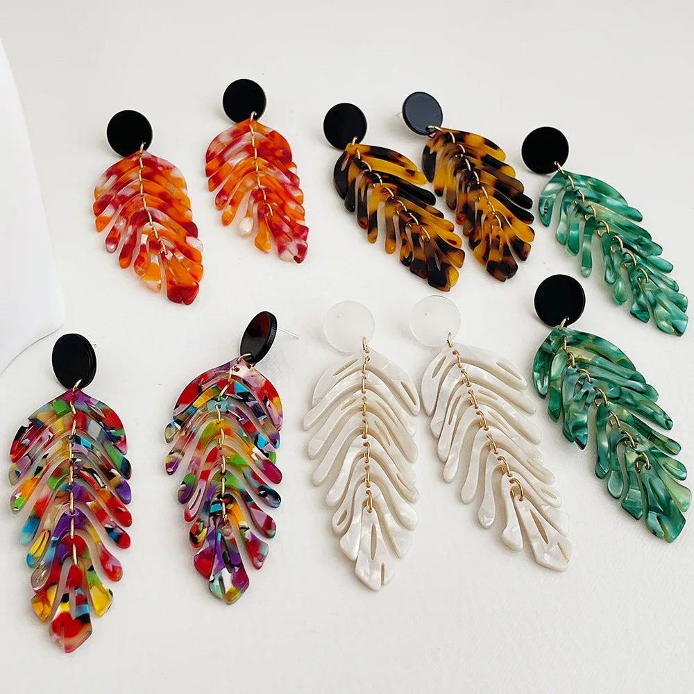 Long Tassel Acrylic Leaf Earrings