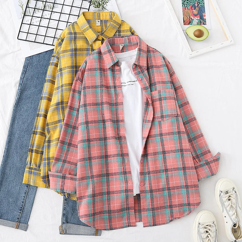Women’s Plaid Casual Button-Up Shirt