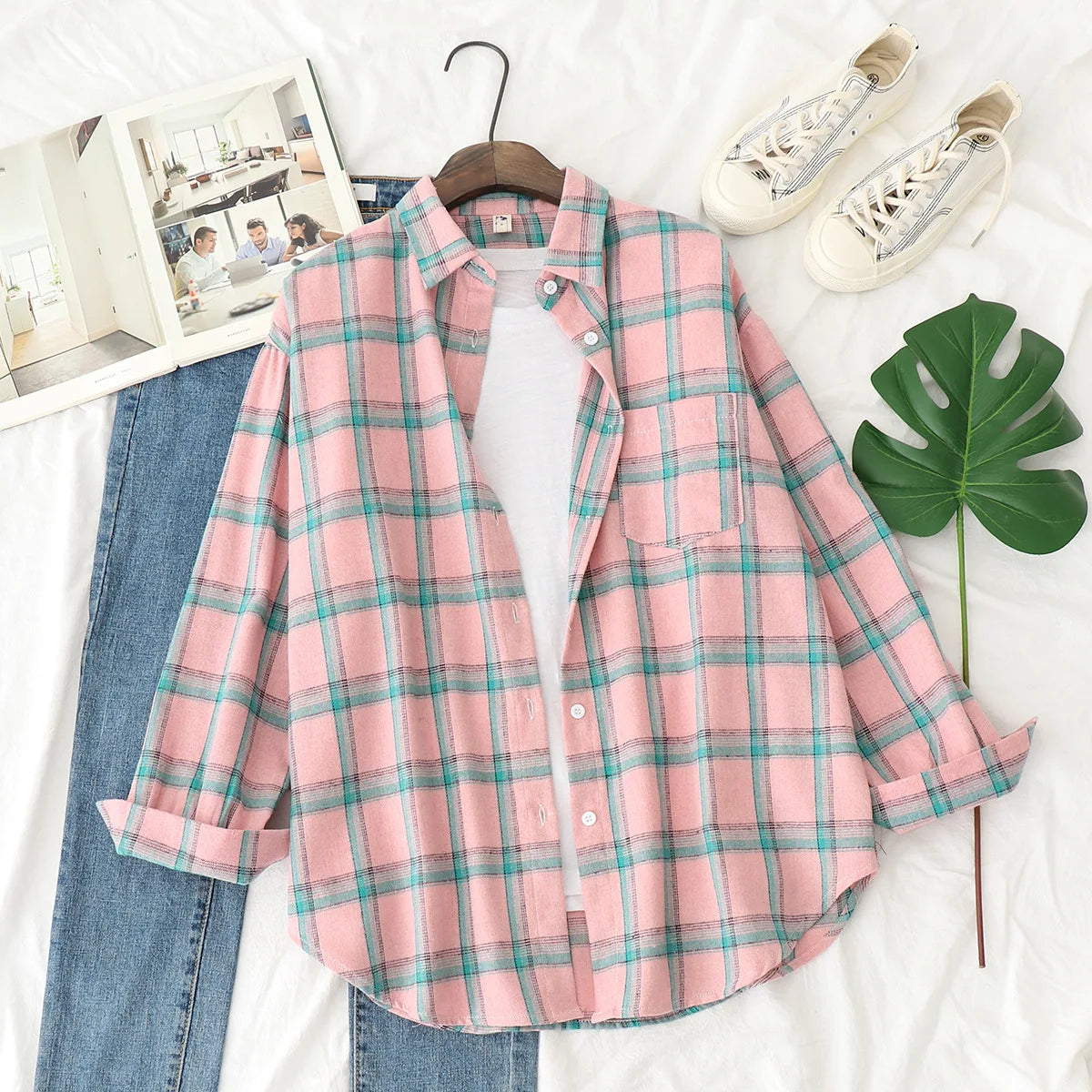 Women’s Plaid Casual Button-Up Shirt