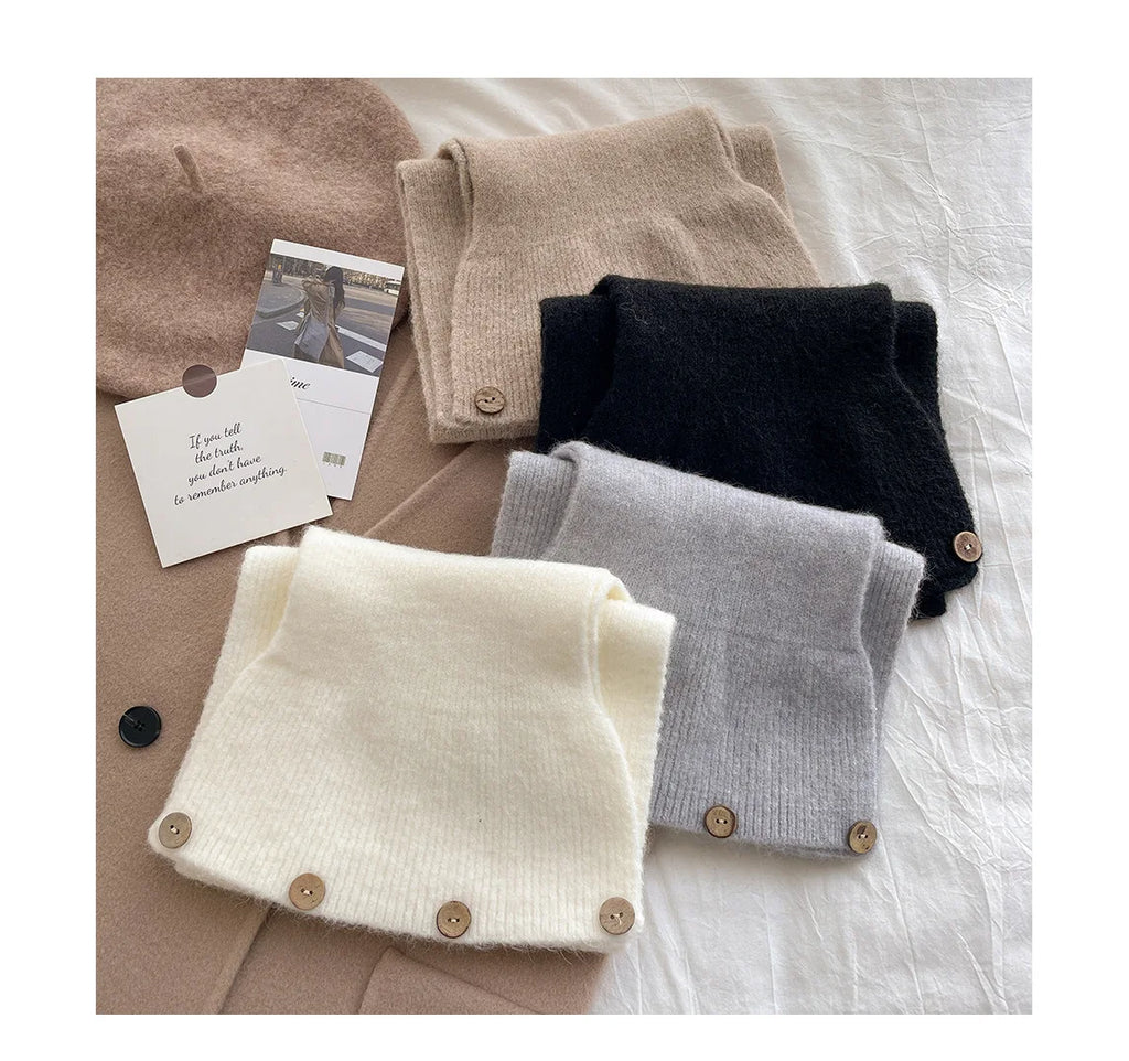 Cross Button Knit Winter Neck Scarf