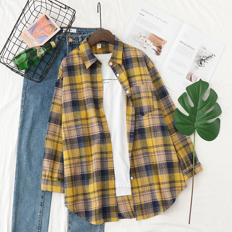 Women’s Plaid Casual Button-Up Shirt