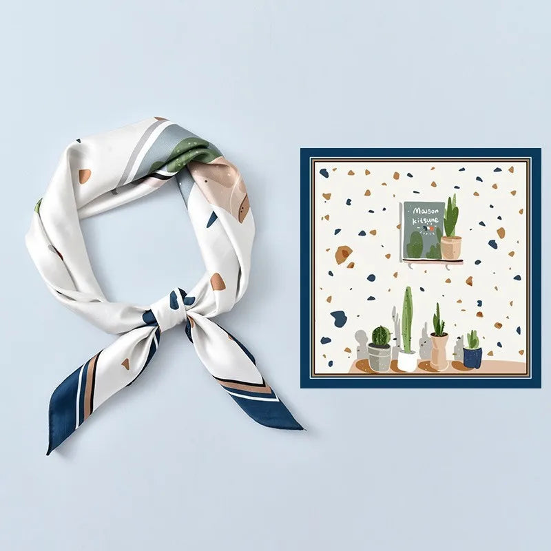 Summer Silk Scarves for Woman Beautiful Pattern Smooth Touch Headscarf Summer Sun Protection Silk Scarf