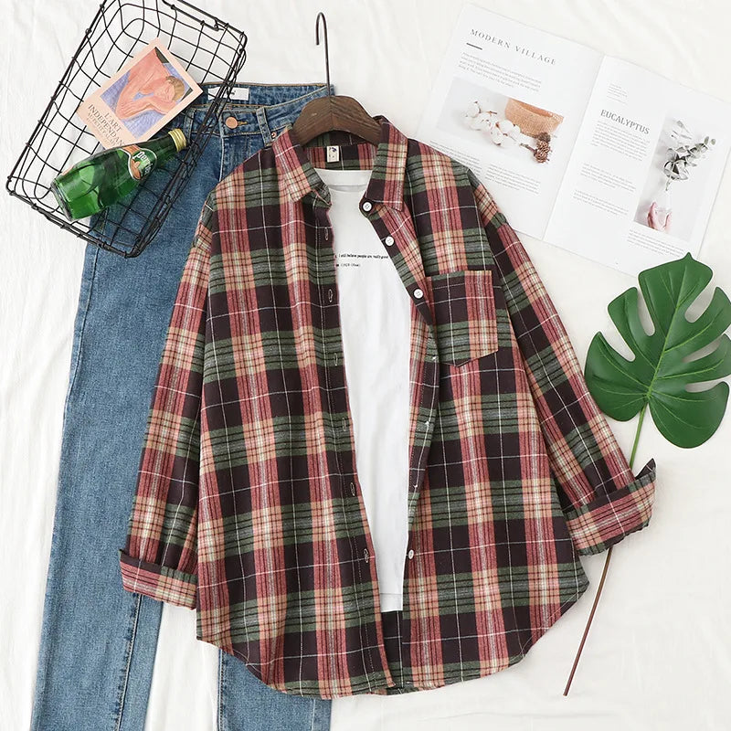 Women’s Plaid Casual Button-Up Shirt