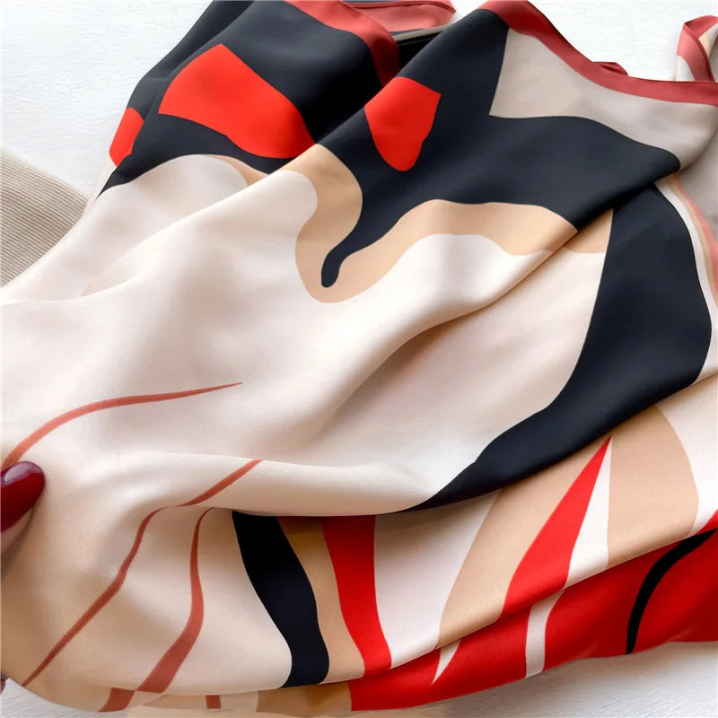 Spring Summer Scarf Women Luxury Design Scarf Silk Scarf Soft Muslim Headband Shawl Beach 90x90cm Bandanna Foulard Hijab Wraps