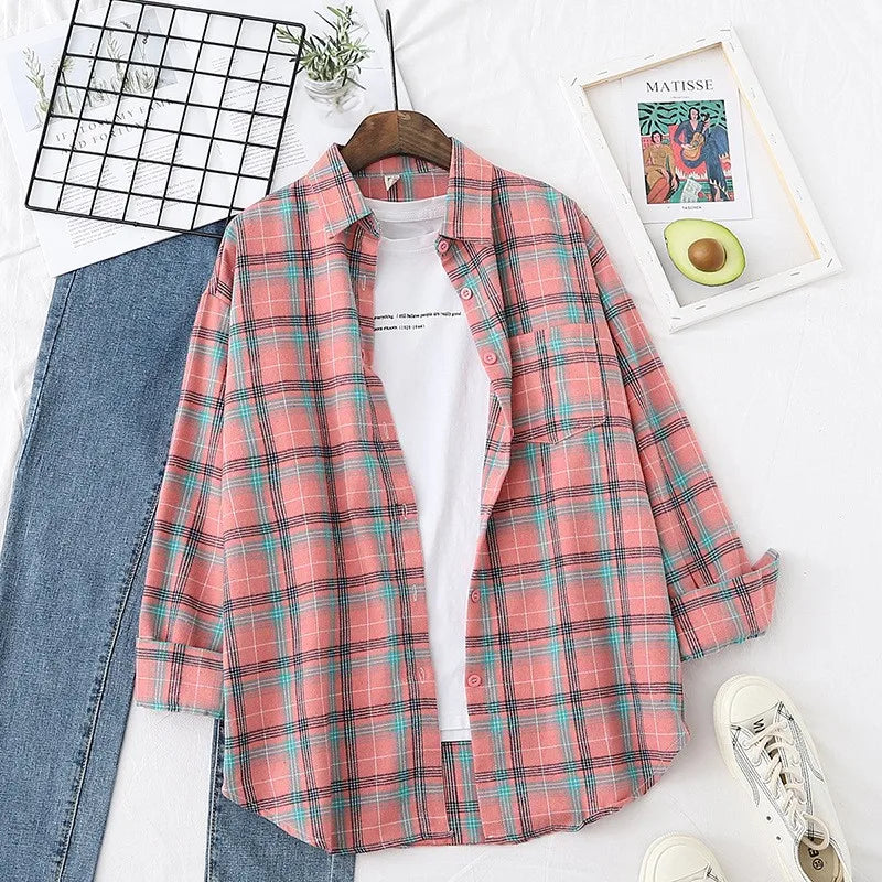 Women’s Plaid Casual Button-Up Shirt