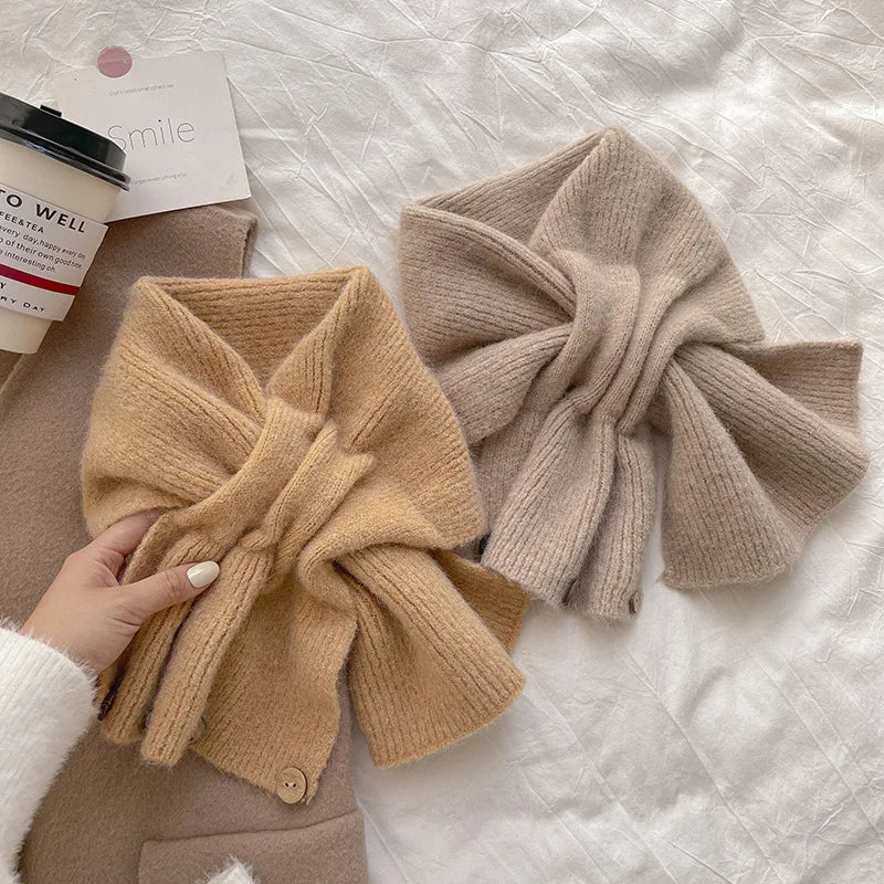 Cross Button Knit Winter Neck Scarf