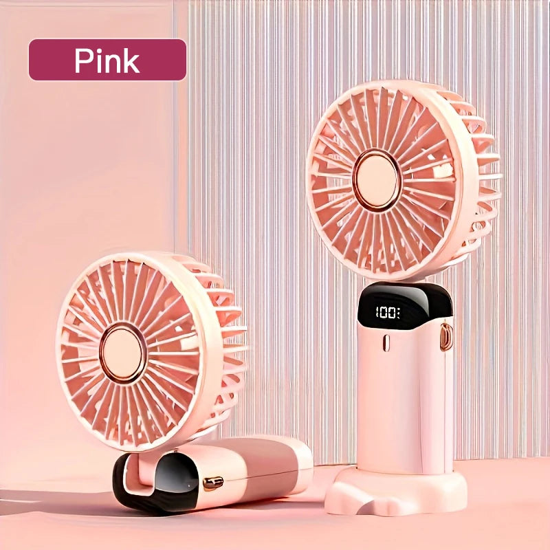 Portable Mini Fan With 6 Speeds LED USB Rechargeable Charging Small Foldable Battery Fans Handheld Desk Bedroom Indoor Outdoor