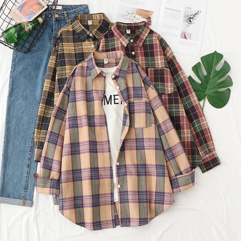 Women’s Plaid Casual Button-Up Shirt