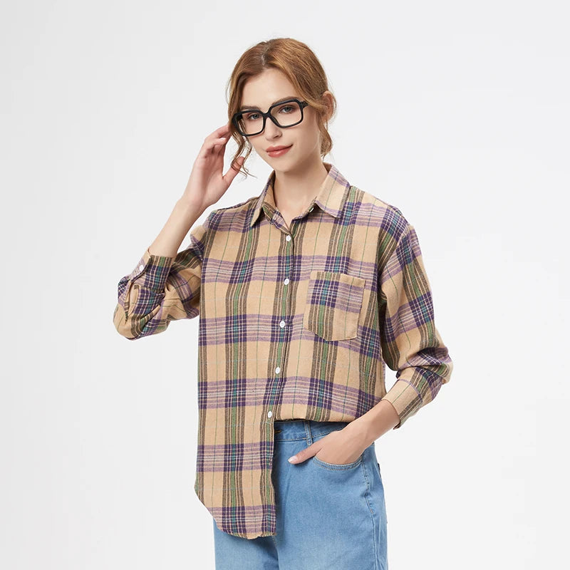Women’s Plaid Casual Button-Up Shirt