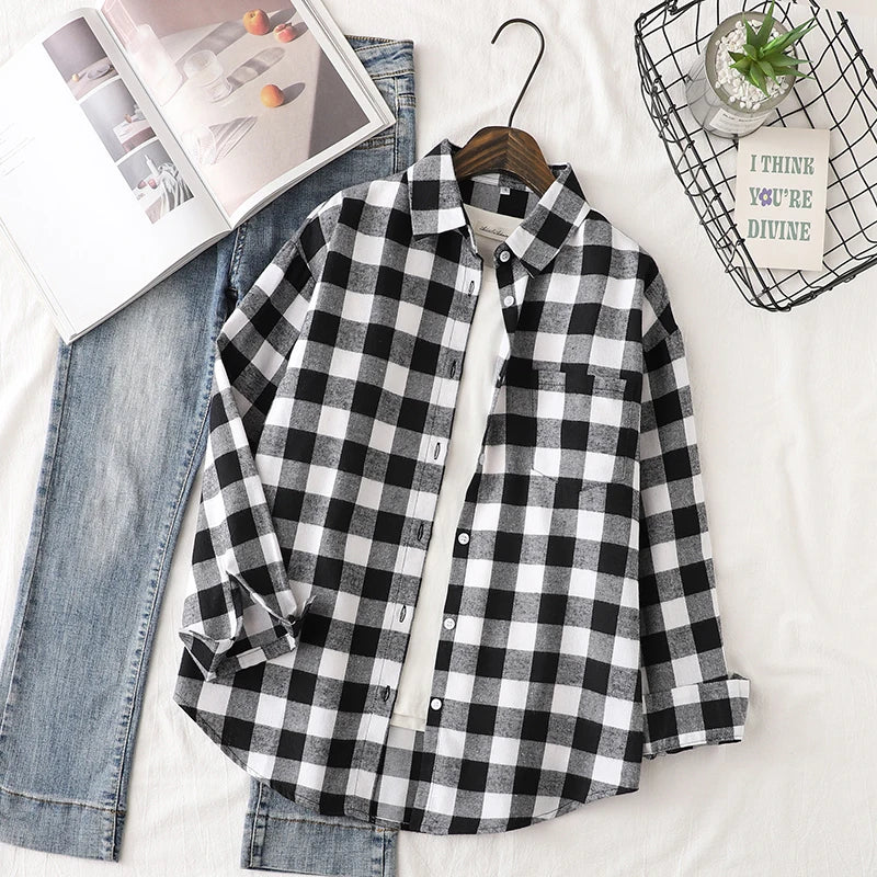 Women’s Plaid Casual Button-Up Shirt