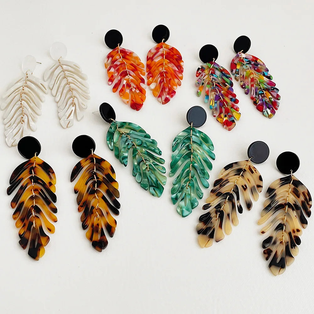 Long Tassel Acrylic Leaf Earrings
