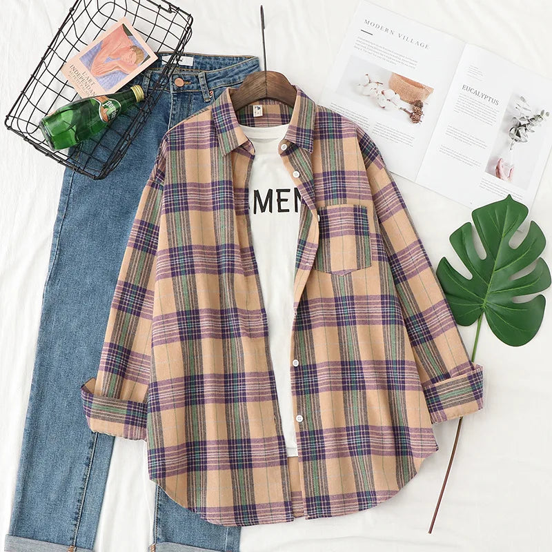 Women’s Plaid Casual Button-Up Shirt