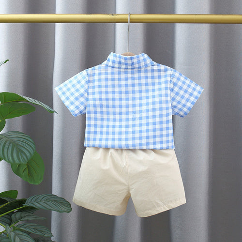 Boys Blue Plaid Summer Shirt & Shorts Set