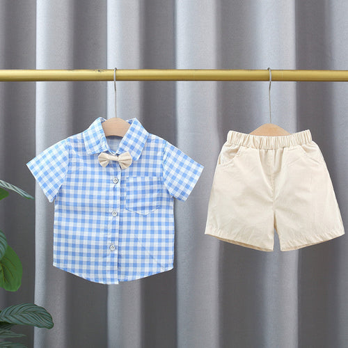 Boys Blue Plaid Summer Shirt & Shorts Set