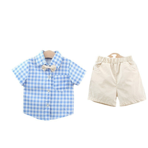 Boys Blue Plaid Summer Shirt & Shorts Set