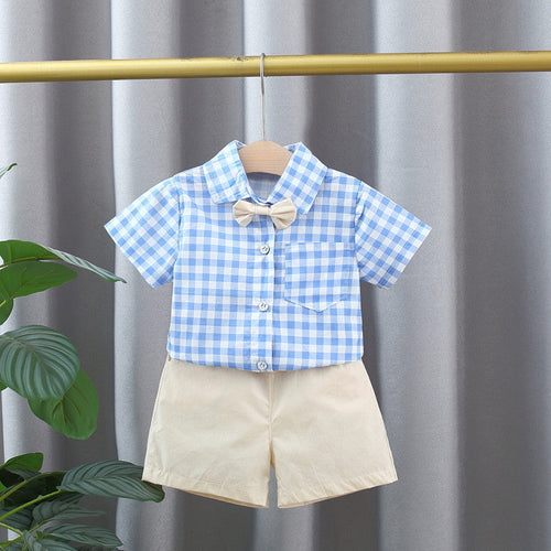 Boys Blue Plaid Summer Shirt & Shorts Set